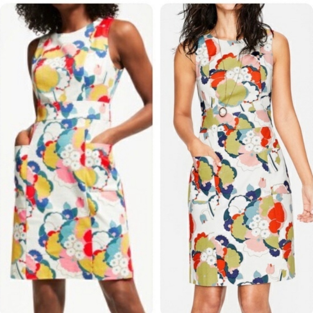 Boden multi color printed Retro Pocket shift dress size 6L
